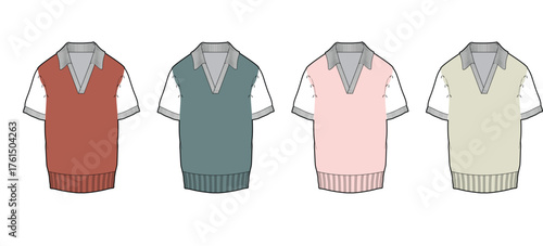 Four Knit Vest Polo Shirts in Different Colors Fashion Apparel Design