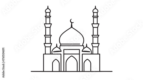 Elegant mosque with twin minarets and central dome, a symbol of Islamic architecture