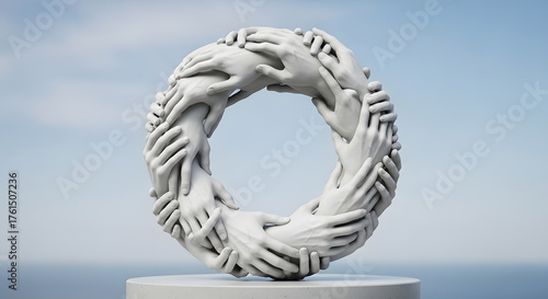 Clean Composition of Joined Hands Sculpture as Metaphor for Unity
