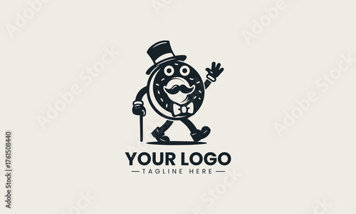 Happy cartoon bagel character with smiling face and chef hat vector logo illustration design