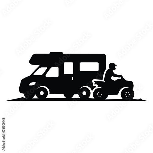 Black Silhouette of Recreational Vehicle and ATV Rider