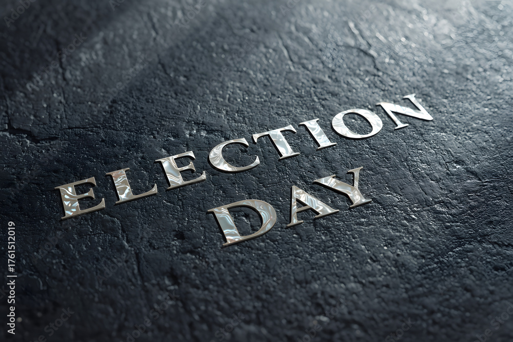 Fototapeta premium Election Day Metallic Text on Dark Textured Surface