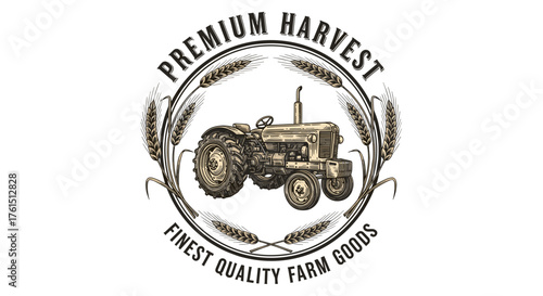 set of labels with a tractor for livestock and crop