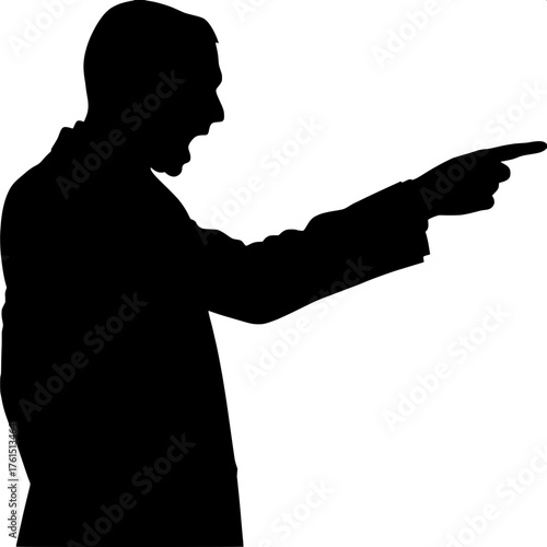 Minimalist Silhouette

A minimalist black silhouette of a man in a suit standing against a pure white background, shown in three-quarter profile facing left. His right arm is extended forward and his 