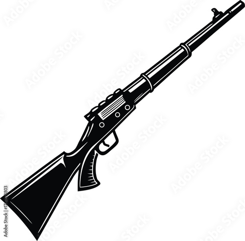 Weapons silhouette set. Collection of various realistic firearms. Assult rifles, sniper rifles, shotguns, handguns, machine guns, historical guns & other. Vector illustration