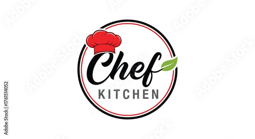 Chef kitchen logo featuring a red lantern and green leaf symbolizing asian cuisine