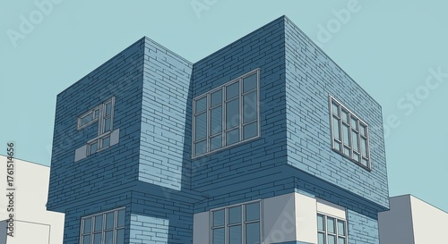 Modern architectural design of a contemporary building with geometric shapes.