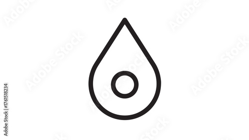 Simple black line icon of a water drop with a circle inside, symbolizing purity and nature.