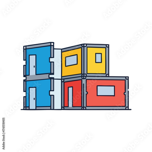 Colorful shipping containers stacked in a modular design.