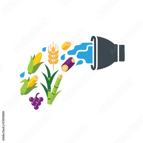 Agricultural products being processed through an industrial funnel.