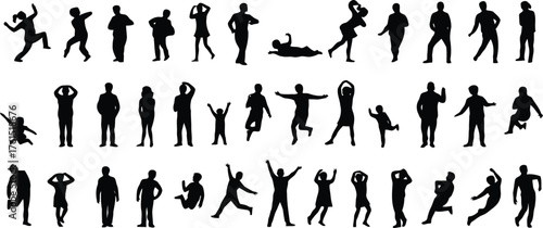 Diverse silhouettes of people in various poses and activities