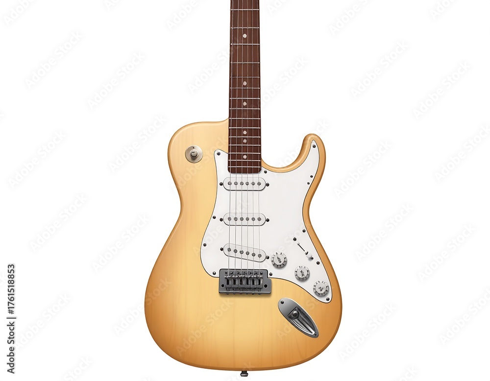 Fototapeta premium Digitally created illustration showcasing a detailed electric guitar, rendered in a realistic style against a white backdrop