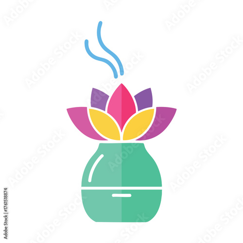 A modern diffuser emitting scented vapor from a lotus flower design.