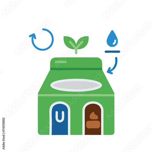 of a recycling bin with a plant and water symbols.