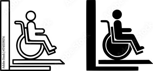 ofvs763 OutlineFilledVectorSign ofvs - wheelchair lift vector icon . access sign . disabled person . isolated transparent . outline and filled version . AI 10 / EPS / PNG . g12109