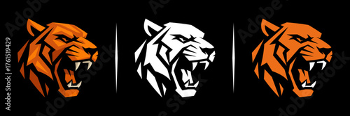 vector illustration of a roaring tiger head in bold orange tones