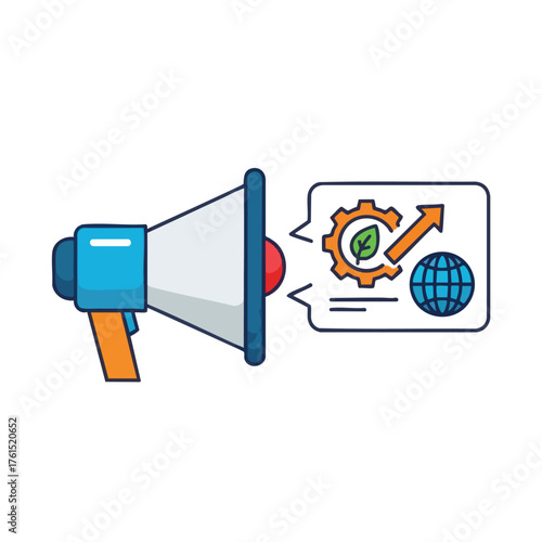 Megaphone announcing sustainability and global growth.