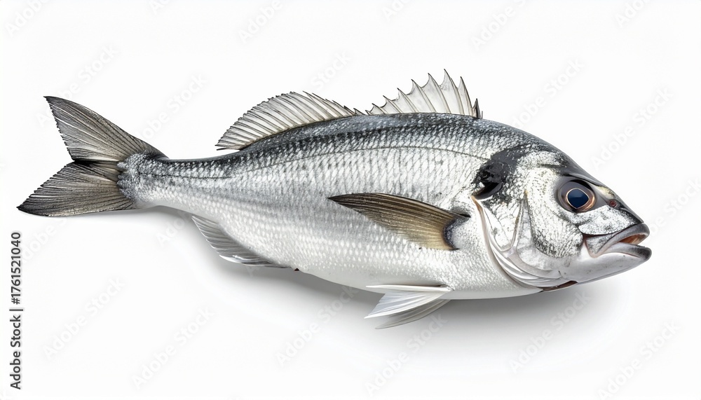 Obraz premium European Sea Bass (Dicentrarchus labrax) Isolated on White Background – Marine Species Identification