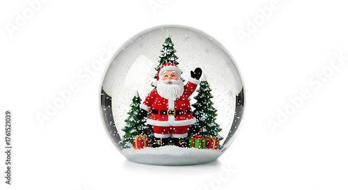 Santa Claus snow globe with trees and gifts christmas