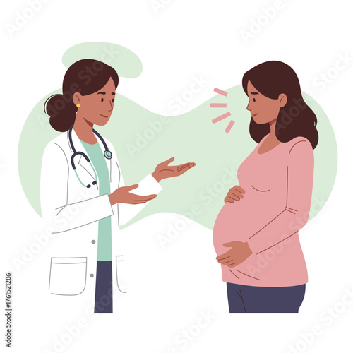 A caring female doctor offers vital medical consultation and supportive guidance to an expectant mother during a significant prenatal visit, prioritizing health.