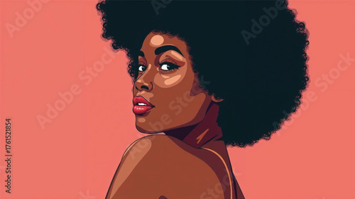 Vector portrait poster illustration afro black woman pose sideways curly hairstyle avatar for social media. Ai Generate 