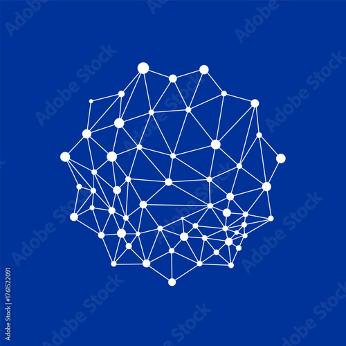 Round polygon dots and lines connected, science and tech vector element.