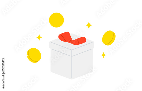 コインとななめのプレゼントボックス【ベクターイラスト素材】