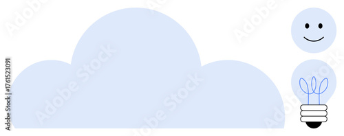 Soft blue cloud, smiling face, plant-style lightbulb suggesting growth, optimism, and creativity. Ideal for sustainability, ideas, innovation, positivity eco-friendliness teamwork modern design