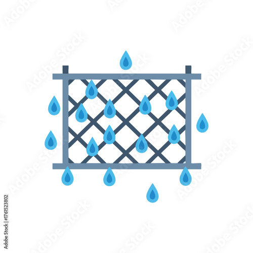 of water drops falling through a mesh grid.