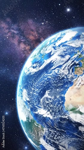 Planet earth in space blue marble with continents clouds and galaxy background