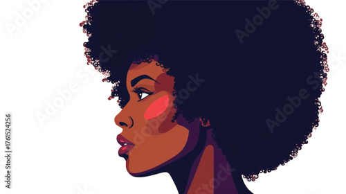 Vector portrait poster illustration afro black woman pose sideways curly hairstyle avatar for social media. Ai Generate 