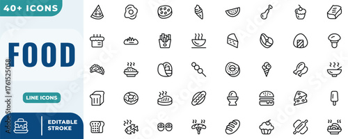 Food icon set. Editable Stroke Vector Set. Line Icon.