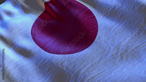 3D Japan Flag Waving At Night Loop Background