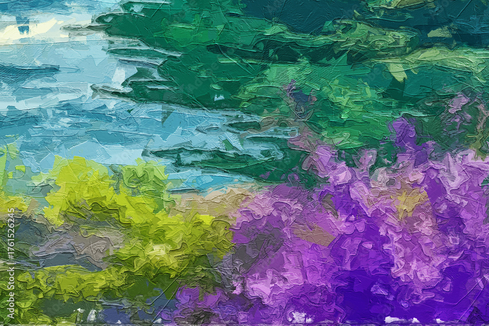 Fototapeta premium Various oil paintings, flowers, roses, peonies, villas, landscapes, lakes, lotus leaves, lotus flowers, waterfalls