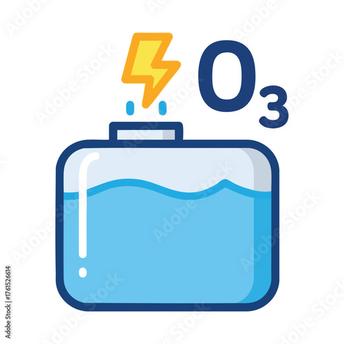 of a tank with water and a lightning bolt, symbolizing ozone.