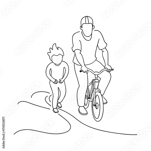 Dad and Kid Biking Together - Outdoor Family Activity