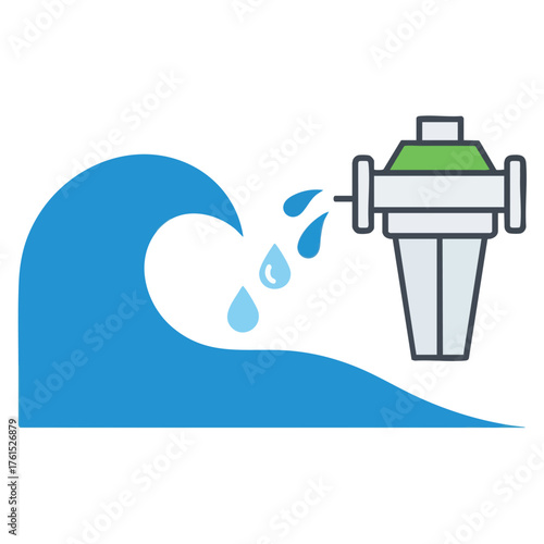 of a water filter processing a wave and drops of water.