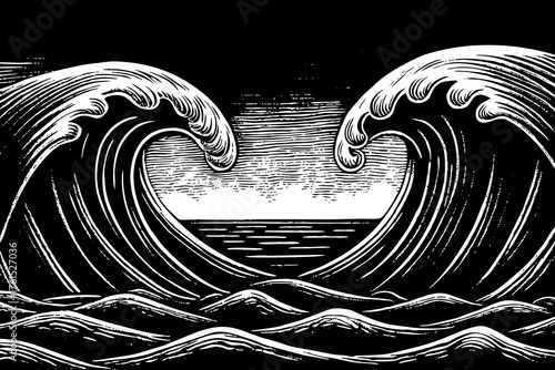 Abstract vector of symmetrical, clean geometric waves minimalist ocean water background