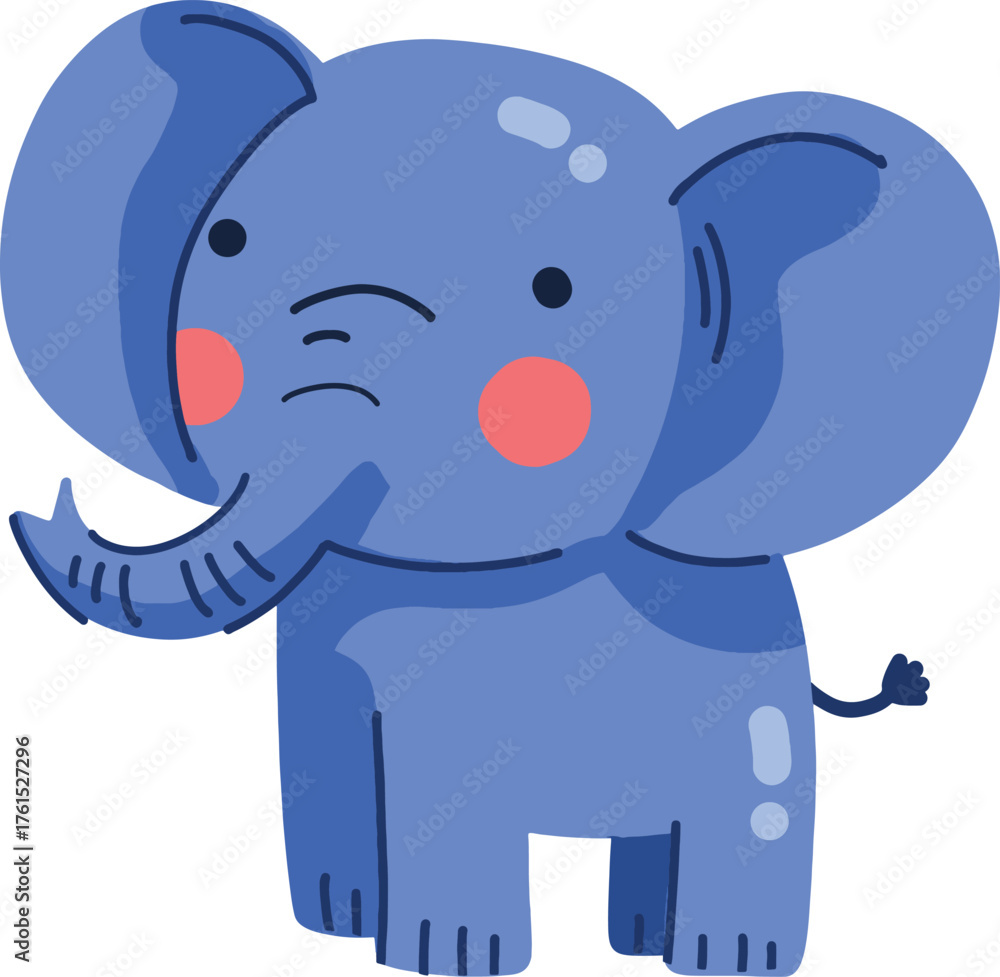 Fototapeta premium Cute Blue Baby Elephant Cartoon Character