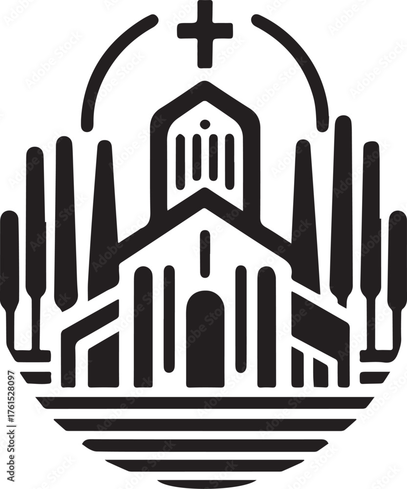 Naklejka premium Elegant Church Emblem: A Symbolic Black and White Representation