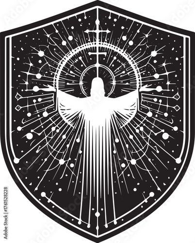 Symbolic Christian Icon of Jesus Christ with Shield Design in Bl