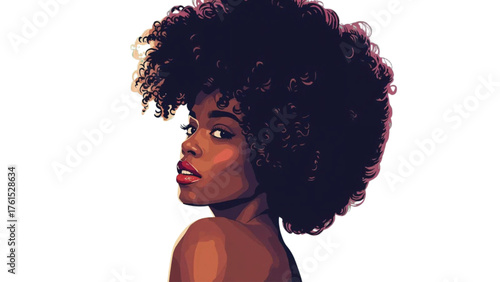 Vector portrait poster illustration afro black woman pose sideways curly hairstyle avatar for social media. Ai Generate 