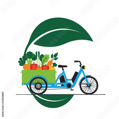 A tricycle loaded with fresh vegetables and leaves.