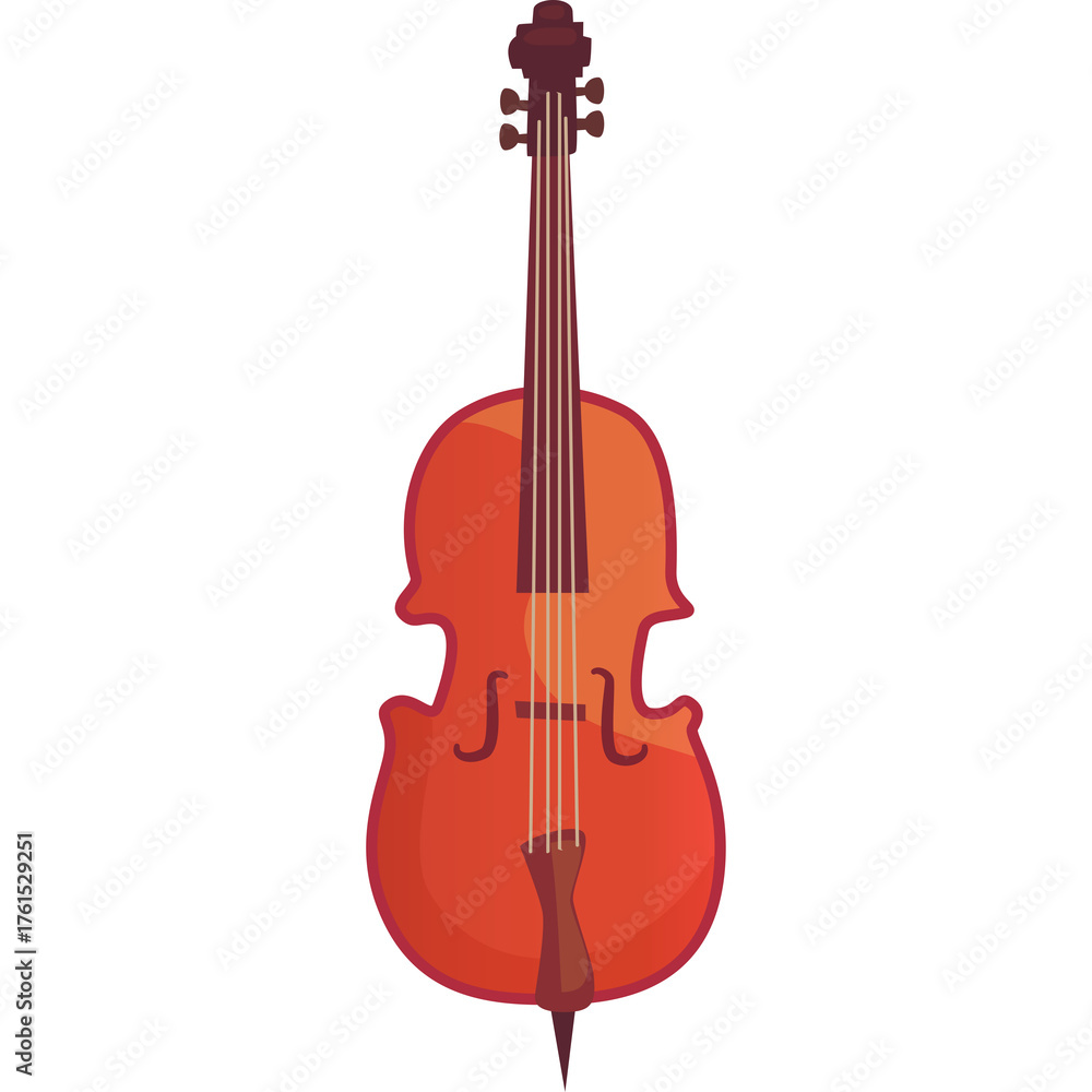 Naklejka premium Cellos String Instrument With Wooden Body And Neck In Reddish Brown Hues Isolated On White Background