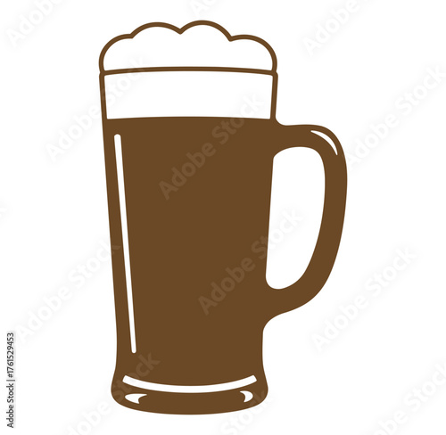 Vector illustration of a frothy pint of beer in a classic brown stein for pub graphics
