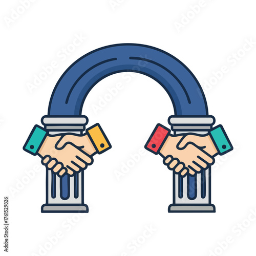 A visual representation of a business agreement or partnership using iconic ry.