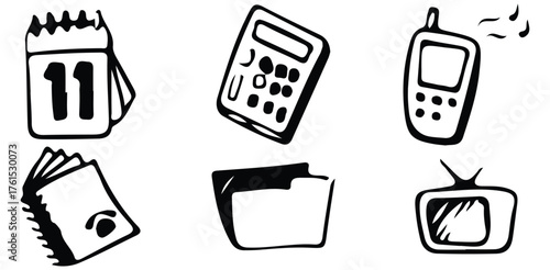 Office Icons Set, Collection Of Calendar Calculator Mobile And Media Symbols For Business Design Project Management And Digital Applications

