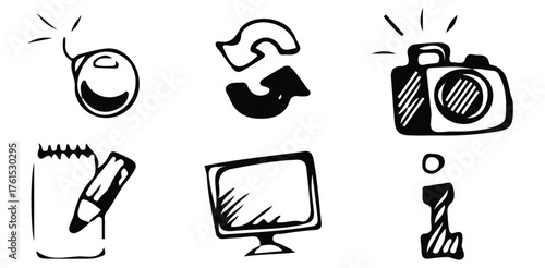 Creative Tools Icons, Set Of Idea Camera Refresh And Digital Design Symbols For Marketing Project Management And Content Creation Applications

