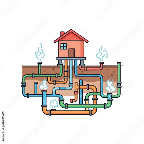 A house with complex underground plumbing system.