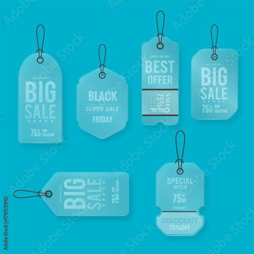 set of price tag sale glassmorphism style design